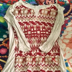 Anthropologie Tribal Embroidered 3/4 Tee